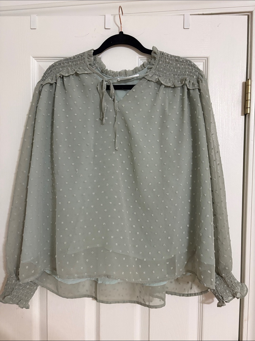 Ces Femme Sage Swiss Dot Smocked Yoke Blouse